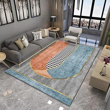 Imagem de jia cool Tapete contemporâneo Boho estilo retrô abstrato para sala de estar, tapetes antiderrapantes para áreas internas/externas, 120 x 160 cm, geométrico-195