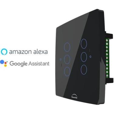 Imagem de Interruptor Preto Smart Touch Wifi Google Alexa 4X4 6 Teclas - Dometek