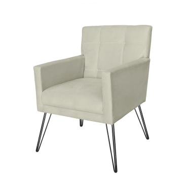 Imagem de Poltrona Estofada Para Sala Comercial Pés de Ferro Onix Corano Bege - LM DECOR