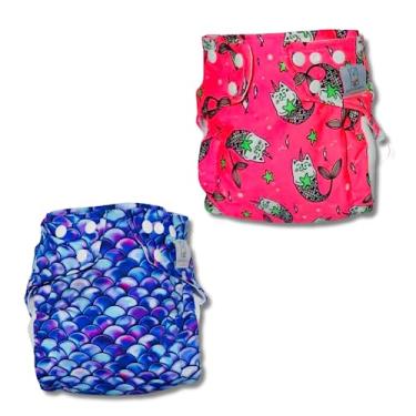 Imagem de Kit Fralda de Pano Ecológica AURORINHA SUSTENTÁVEL Pocket Lycra Tamanho Único 4kg/18kg (Escamas + Sereias)