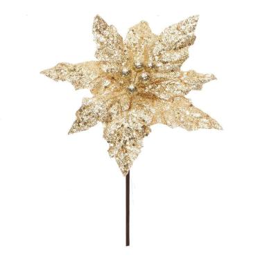 Imagem de Flor Poinsétia Com Glitter Dourado 30X15Cm 1202118