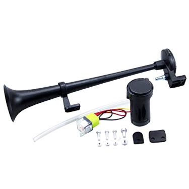 Imagem de Buzina de ar super alta 12V / 24V 17" 150DB buzina de ar com compressor, buzina de carro, buzina de caminhão, trem marítimo, motocicleta, kit de buzinas de trem de motocicleta (cor: com motor preto, tamanho: 12V)