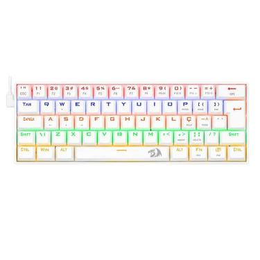 Imagem de Teclado Mecânico Gamer Redragon Lakshmi Lunar White, Rainbow, Switch Blue, Layout 60%, ABNT2, Branco