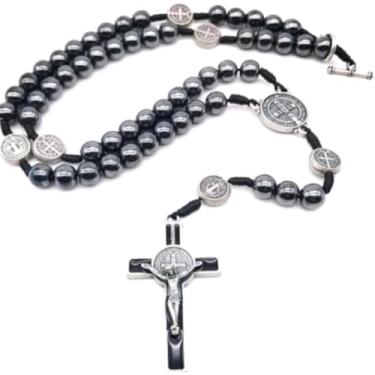 Imagem de Colar Terço Masculino Hematita São Bento com Crucifixo 43cm