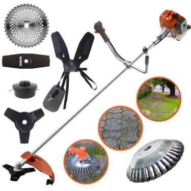 Imagem de Roçadeira Tekna RL520ACNTK 52cc Com 6 Funções de Corte Carretel, Faca 3 Pontas, Lâmina Facão, Disco 40 Dentes, Disco 80 Dentes e Escova de Aço