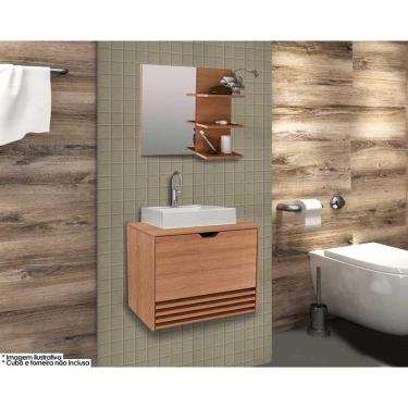 Imagem de Conjunto de Banheiro Armário c/ Espelho BN3608 e Balcão Suspenso BN3613 s/ Cuba Pia 60cm cor Amêndoa - Tecno Mobili