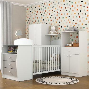 Imagem de Quarto Infantil com Berço-Cômoda Laura Multimóveis Branco/Cinza