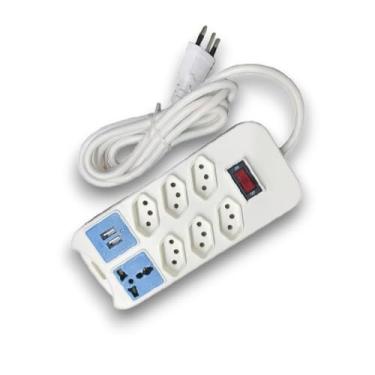 Imagem de Extensão Elétrica 7 Tomadas Régua Bivolt 2 Usb Cabo 1,8M