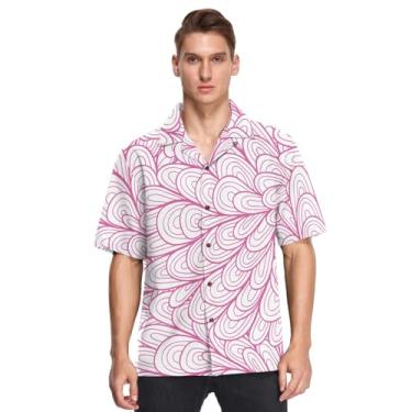 Imagem de GuoChe Camisetas masculinas havaianas de botão de manga curta floral rosa rabisco bonito esportes camisetas para academia hombre, Doodle floral rosa fofo, XXG