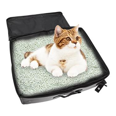 Imagem de Caixa de areia para gatos de viagem, forro à prova d'água, resistência a arranhões, caixa de areia portátil dobrável para gatos com tampa, porta-leite dobrável portátil padrão macio, caixa de areia pa