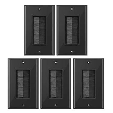 Imagem de BNPUHIU Placa de parede com pincel preto, pacote com 5 soluções de gerenciamento de cabos de parede individuais, placa de cabo de passagem de abertura estilo pincel para TVs/AV/HDMI montados na parede