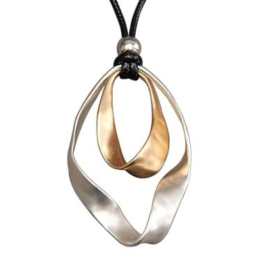 Imagem de AZORA Colar de pingente de anel múltiplo de cor bronze feito à mão estilo boho longo de corda de couro colar para mulheres, Couro, Sem Pedra Preciosa