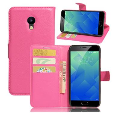 Imagem de Capa carteira MEIZU M5, capa carteira flip de couro PU premium com compartimento para cartão, suporte e fecho magnético [capa interna à prova de choque de TPU] Compatível com MEIZU M5