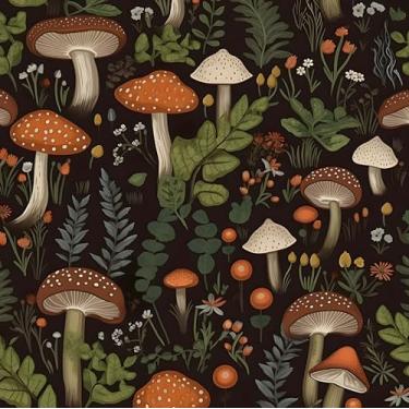Imagem de Papel de parede de cogumelo descascar e colar, papel de contato boho escuro 44,5 cm x 299,7 cm, papel de parede floral vintage autoadesivo removível à prova d'água para prateleiras de quarto, armário