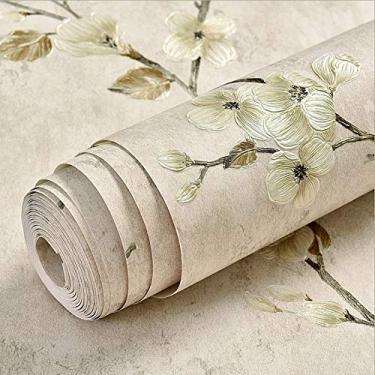 Imagem de Q QIHANG 4 cm L x 81 cm C 3D Flor Árvore Country Pastoral Retro Estilo Vintage Quarto Sala de estar TV Fundo Não Tecido Papel de Parede Não Colado (Cinza Claro)