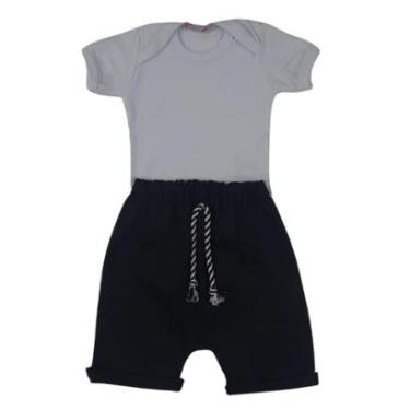 Imagem de Conjunto Body Manga Curta e Short / Bermuda Saruel Sarja Com Cordão - Roupa Bebê Menino-Masculino