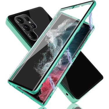 Imagem de Petokix Capa de celular, capa para Samsung Galaxy S23Ultra S23Plus 23, capa de telefone de vidro temperado dupla face magnética evita espiar, suporte de tela de privacidade carregador sem fio (verde,
