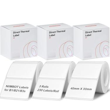 Imagem de NIIMBOT Etiquetas para etiquetadoras B1/B21/B3S, (3 rolos, 40 x 30 mm), etiquetas adesivas térmicas, impermeáveis, à prova de óleo e à prova de rasgos, etiquetas térmicas autoadesivas (brancas)