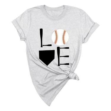 Imagem de Duobla Camiseta feminina de beisebol estampada moderna verão casual tops soltos manga curta camiseta básica bonita 2024 moda, Branco, M