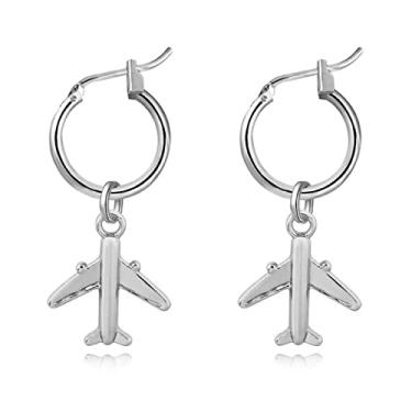 Imagem de MALOYANVE Brincos de argola de avião minúsculos para mulheres, adolescentes e meninas, personalidade, banhado a prata, brincos hipoalergênicos, joias presentes para aeromoças, pilotos, Zinco,
