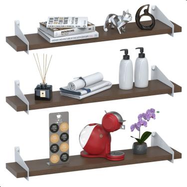 Imagem de 3 Prateleiras De Madeira Estilo Industrial Suspensa Max60bm