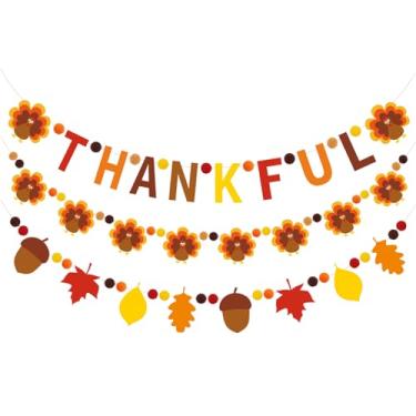 Imagem de Doumeny 3 peças de faixa de agradecimento guirlanda de feltro de ação de graças guirlanda de feltro de peru guirlanda de outono folha bolota faixa de festa de agradecimento faixa de feltro de ação de