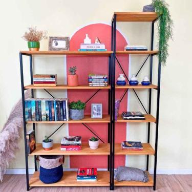 Imagem de Estante Style de Ferro e Madeira Dual 5 e 6 Prateleiras Nozes e Preto 