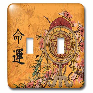 Imagem de 3dRose lsp_152976_2 Uma cena oriental vermelha e marrom com escrita oriental significado Destiny and Luck interruptor duplo