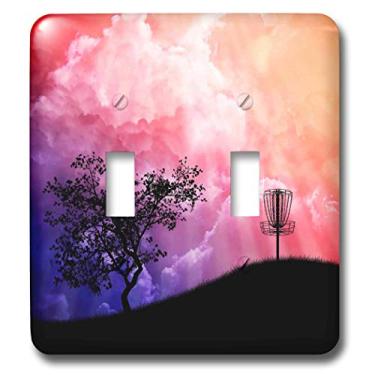 Imagem de 3dRose Lsp_23727_2 Cesta em uma colina silhueta de um disco Frisbee cesta de golfe com corrente em um interruptor duplo de colina colorida