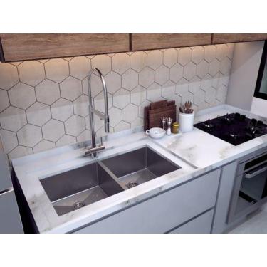 Imagem de Kit Dupla Cuba Dupla Gourmet Cozinha Aço Inox Gourmet Qualidade - Tech