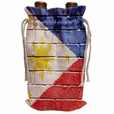 Imagem de 3dRose Bandeira nacional das Filipinas pintada em uma parede de tijolos Filipino - Saco de vinho, 34 x 21 cm, bege