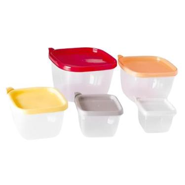 Imagem de Conjunto De 5 Potes De Plástico Quadrados Tampas Coloridas - Plasútil