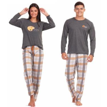 Imagem de Kit 2 Pijamas De Frio Adulto Casal Longo Feminino Masculino - Pijamas 
