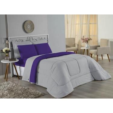Imagem de Edredom Casal Queen Size Malha 100% Algodão - Davy Enxovais, ROXO/CINZ