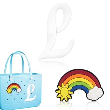 Imagem de Blinket Berloques decorativos com monograma compatíveis com bolsa Bogg | Berloques compatíveis com bolsa Bogg - Arco-íris e letras 3D, acessórios elegantes com monograma, incluindo chinelos e letras