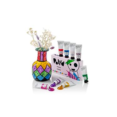 Imagem de Pott'd Tintas de cerâmica acrílicas premium, conjunto de tintas, kit de pintura de cerâmica para argila seca ao ar – Tintas com glitter