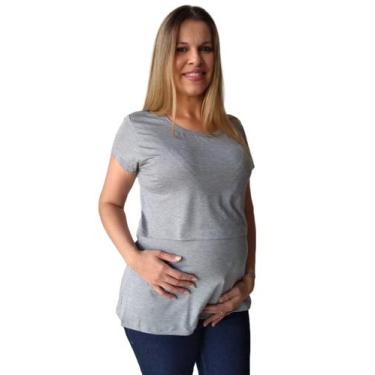 Imagem de Blusa amamentação gestante abertura sobreposta - Calupa, M, Cinza mesc