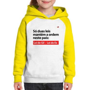 Imagem de Moletom Infantil Lei de Gil e Lei do Ex - Foca na Moda, Branco, Amarel