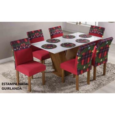 Imagem de Kit 6 Capas De Cadeira Em Malha Estampa De Feliz Natal Guirlanda - DUC