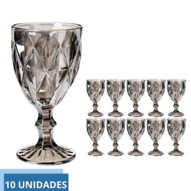 Imagem de Kit 10 Taça Diamante de Vidro Cinza Metalizada 340ml Água Suco - PRATI