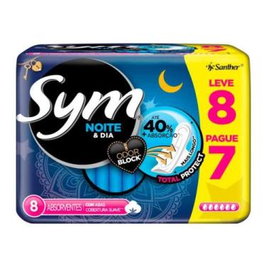 Imagem de Absorvente Sym Noite & Dia Cobertura Suave com Abas Leve 8 Pague 7 - S