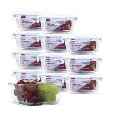 Imagem de Kit 12 Potes Vidro Hermético Trava Quadrado 520ml Marmita - U4HOME