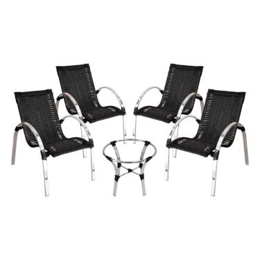 Imagem de Conjunto de 4 Cadeiras e Mesa de Centro em Alumínio Oáses Preto