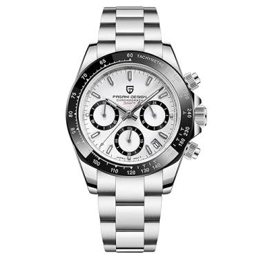Imagem de Relógio masculino Pagani Design com bisel de cerâmica, aço inoxidável, cronógrafo, impermeável, vidro safira de 100 m, automático, para homens, branco, pulseira
