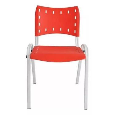 Imagem de Cadeira Iso Para Escola Escritório Comércio Vermelha Base Branca  - Ec