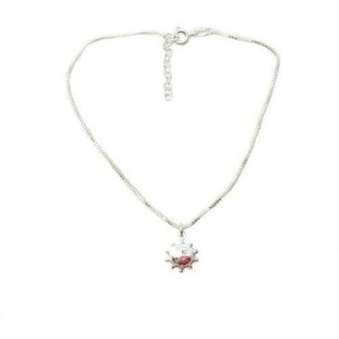 Imagem de Tornozeleira Prata Legitima 925 Elo Pingente Sol - Lojas La&Ny, 25 cm,