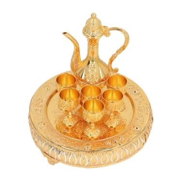 Imagem de Conjunto de Pote de Vinho Vintage Kit de café de Metal Requintado Escultura Dourada Copos de Zinco Reunião de Banquete