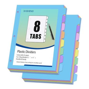 Imagem de 16 peças/2 conjuntos de divisórias para fichário de 3 anéis, divisórias de plástico de 8 abas com abas, divisórias de arquivo de cor pastel, divisórias de caderno para escola, escritório