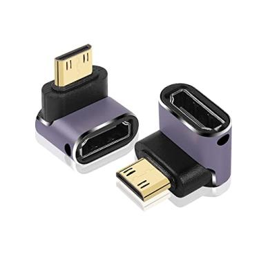 Imagem de GINTOOYUN Mini HDMI 8K para adaptador HDMI padrão versão 2.1 mini HDMI macho para ângulo UP 90 graus HDMI fêmea adaptador de extensão para câmera, laptop, tablet, HDTV e projetor, 2 peças (ângulo
