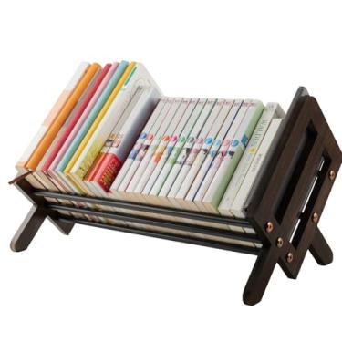 Imagem de Fox Claw Estante de mesa inclinada de madeira com suporte de ferro, organizador de livros para exibição de CDs/revistas/livros, suporte de armazenamento na sala de estar/sala de estudo/casa/escritório